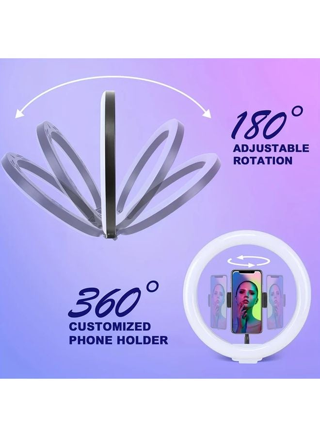 ضوء حلقة RGB أسود 10 بوصة مع حامل هاتف وستاند 38 وضع ألوان قابل للتعتيم بلا درجات - Image 5